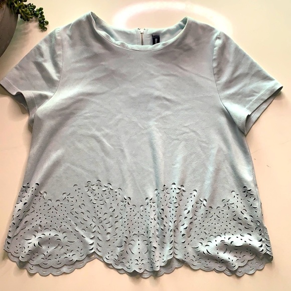 Design Lab Faux suede blue scalloped hem cutout Small - Picture 1 of 6